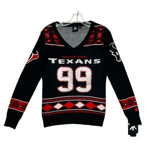 Houston Texans NFL Football Christmas Sweater‎ J.J Watt Women Glitter Klew Small